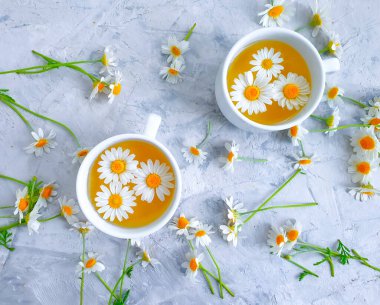 Çay, çimentoda papatya çiçeği