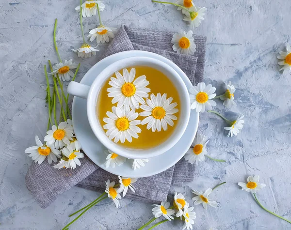Chamomile Flower Tea Concrete Background — Stock Photo, Image
