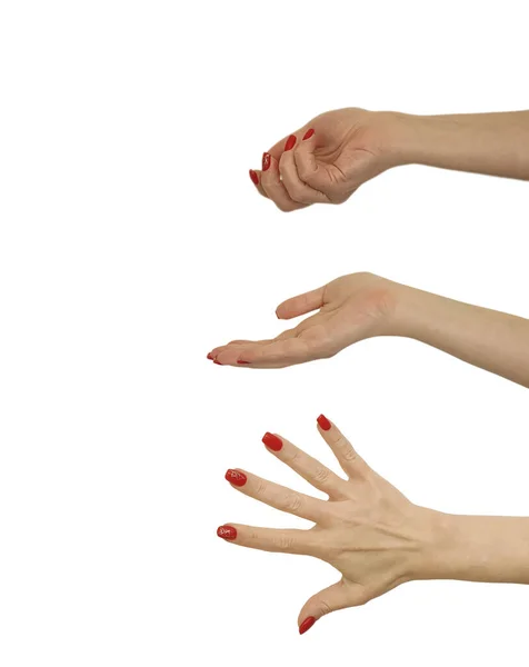 Женская Рука Красный Маникюр Изолирован Белом Фоне — стоковое фото