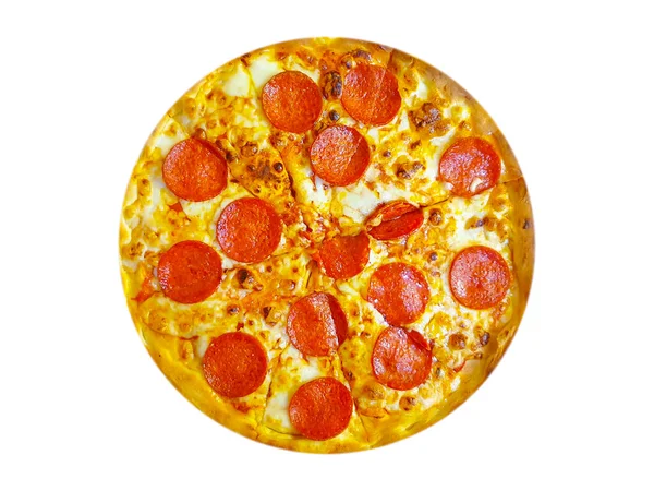 Pizza Met Worst Kaas Geïsoleerd — Stockfoto