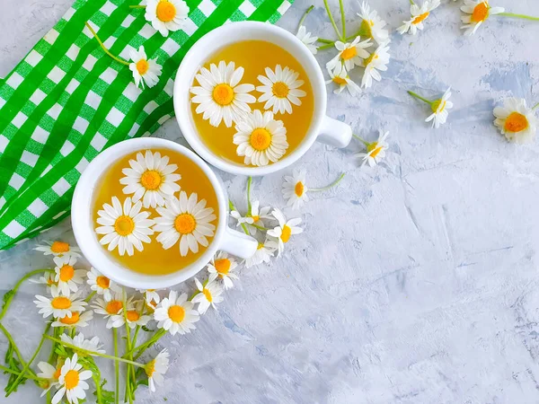 Chamomile Flower Tea Concrete Background — Stock Photo, Image