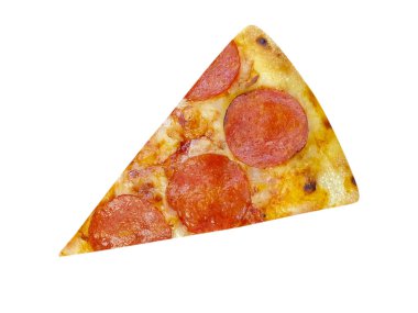 Beyaz arka planda izole edilmiş sosisli pizza dilimi.