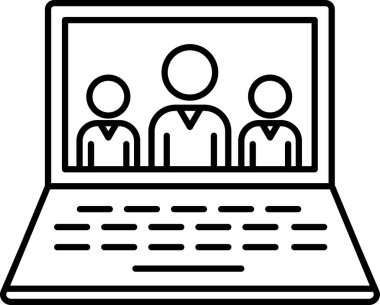 Webinar Icon for Virtual Meeting Online Training and Education. Line art webinar icon with people on screen for virtual meeting online class remote training business communication education platform ui app and web design.
