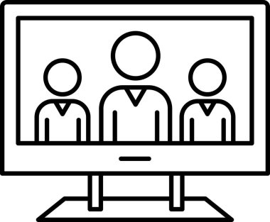 Webinar Icon for Virtual Meeting Online Training and Education. Line art webinar icon with people on screen for virtual meeting online class remote training business communication education platform ui app and web design.