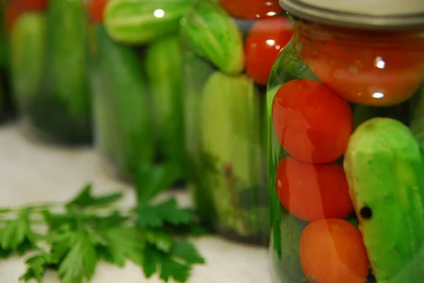 Canned Cucumbers Tomatoes — Stock Photo, Image