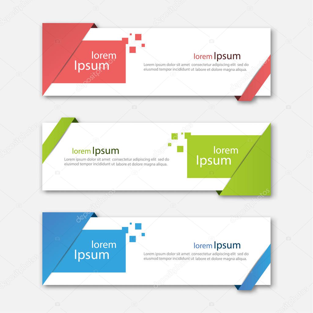 Set of abstract design banner template. Three different colors. Vector illustration.