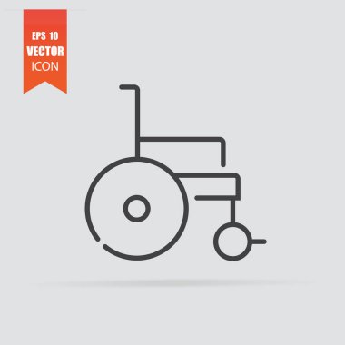 Gri arka planda izole edilmiş düz tarzda tekerlekli sandalye simgesi.