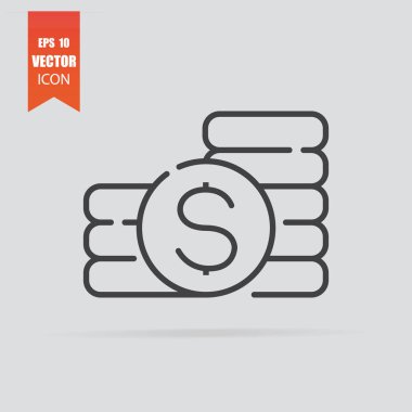 Gri arka planda yalıtılmış düz tarzda madeni para simgesi.