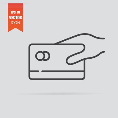 Gri bac izole düz tarzda el tutma kredi kartı simgesi