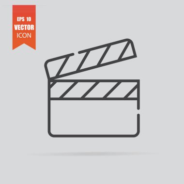 Gri arka planda izole düz tarzda Clapper tahta simgesi.