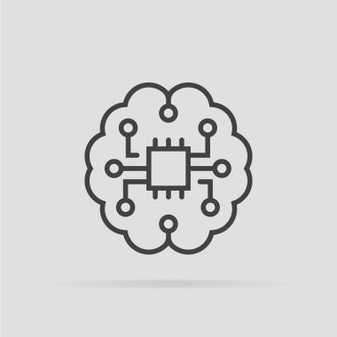 Düz tarzda yapay zeka simgesi gri sırtta izole