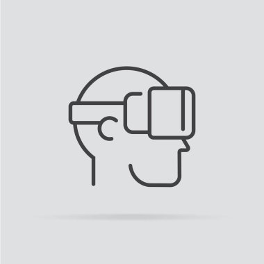 Gri arka planda yalıtılmış düz tarzda sanal gerçeklik simgesi.