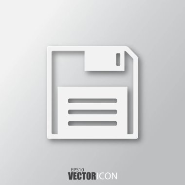 Gri arka planda izole edilmiş gölgesi olan beyaz biçimli disk simgesi