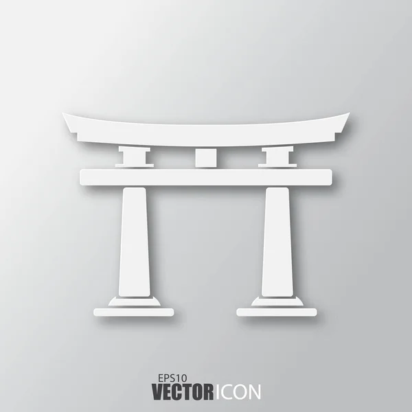 Ícone de portão Torii em estilo branco com sombra isolada nas costas cinza — Vetor de Stock