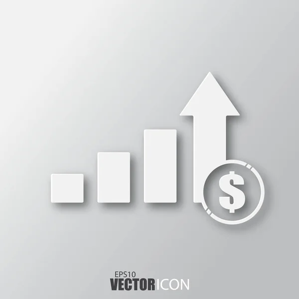 Money growth icon in white style with shadow isolated on grey ba — 图库矢量图片