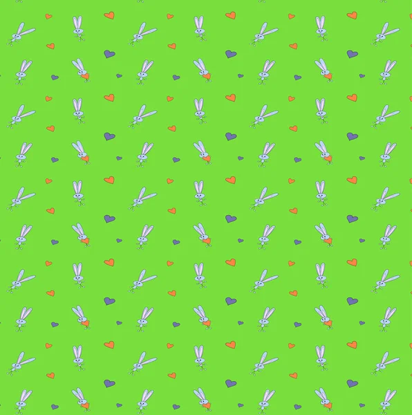 tavşan deseni. Dijital hurda kağıt için. Bunnies yeşil bir arka plan üzerinde yürekleri.