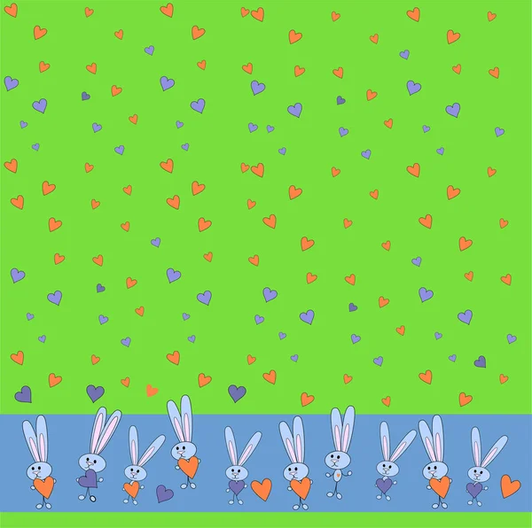 tavşan deseni. Dijital hurda kağıt için. Bunnies yeşil bir arka plan üzerinde yürekleri.