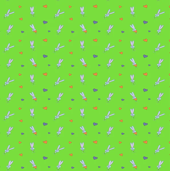 토끼와 패턴입니다. 디지털 스크랩 종이 대 한. 녹색 배경에 마음으로 토끼. — 스톡 사진
