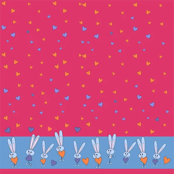 Grey bunny pattern at pink background. For print wallpapers. Bright rabbit with violet heart - texture for baby print, kid wrapping, digital paper and fabric patterns