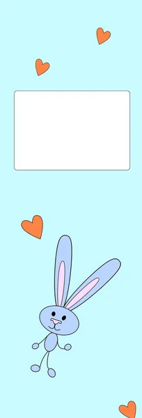 Set illustration vertical banner happy character with Hare is hiding. grey Bunny hug heart, hare on blue background for printed materials, postcard greeting, festive menu, card flyer, banner