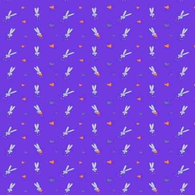 Pembe arka plan gri tavşan desene. Yazdırma için duvar kağıtları. Bebek için kalp dokusu ile parlak tavşan yazdırmak, sarma, dijital kağıt ve kumaş desenleri evlat. illüstrasyon