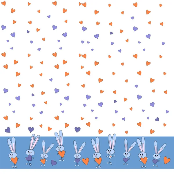 Pembe arka plan gri tavşan desene. Yazdırma için duvar kağıtları. Bebek için kalp dokusu ile parlak tavşan yazdırmak, sarma, dijital kağıt ve kumaş desenleri evlat. illüstrasyon — Stok fotoğraf
