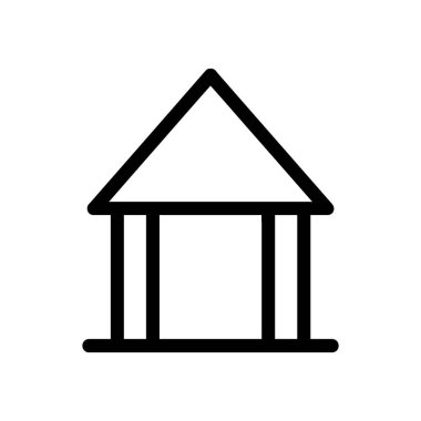 Bir binanın ön cephesinin minimalist çizgisi sanat tasviri, sütunlar tarafından desteklenen üçgen bir çatı, kolay entegrasyon için düz beyaz zemine karşı kurulur.