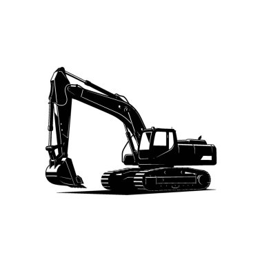 Güçlü bir kazıcının detaylı siyah-beyaz çizimi, eklemli kolunu ve sağlam iz tabanını gösteriyor, ağır inşaat görevlerine hazır..