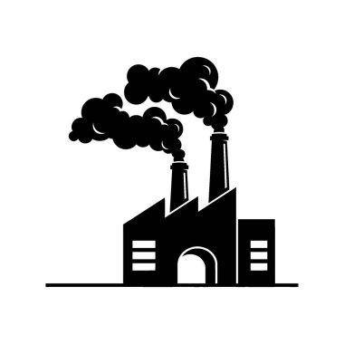 Bir sanayi fabrikasının siyah bir silueti. İki bacası var. Havaya siyah dumanlar salıyor..