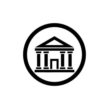 Belirgin sütunları ve üçgen bir soyu olan, kalın dairesel bir sınıra sarılı klasik bir binayı tasvir eden minimalist siyah beyaz bir ikon. Kurumları ve mirası sembolize eder..