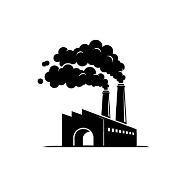 Önde gelen iki duman bulutu salan, endüstriyel faaliyeti ve potansiyel çevresel etkiyi sembolize eden bir fabrikanın silüeti..