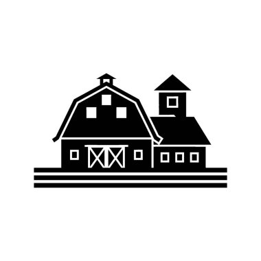 Klasik bir Amerikan ambarının silüeti. Kırsal yaşam ve tarımı temsil eden silosu ve birden fazla penceresi var..