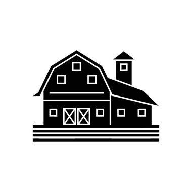 Klasik bir Amerikan ambarının silüeti. Kırsal yaşam ve tarımı temsil eden silosu ve birden fazla penceresi var..
