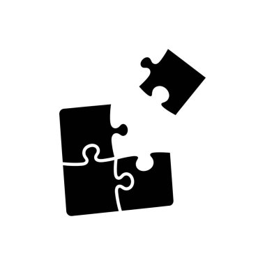 Üç parçalı bir yapbozun siyah silueti ve bir parça ayrı, problem çözmeyi, bağlantıyı ve bir görev ya da fikrin tamamlanmasını simgeliyor..