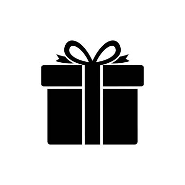 Cesur, siyah bir siluet hediye kutusu, bağlı bir kurdele ve yayla süslenmiş, hediyeleri, kutlamaları ve özel durumları temsil eden. Tatil ve etkinlik temaları için ideal.
