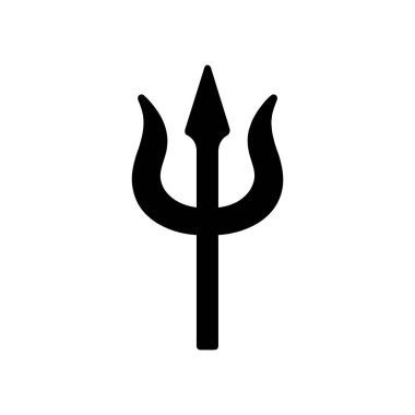 Üç çatallı mızrak, katı siyah bir siluet beyaz arka planda sergilenir. Bu güçlü sembol birçok antik kültürde tanınır..