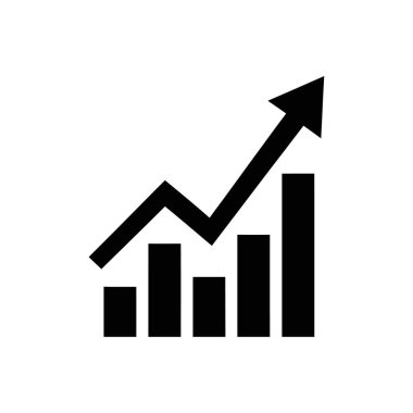 Büyümeyi, ilerlemeyi ve olumlu finansal performansı sembolize eden yükselen bir ok ile bir çubuk grafiğini temsil eden basit bir siyah simge. Kolay entegrasyon için temiz beyaz bir arkaplanda izole