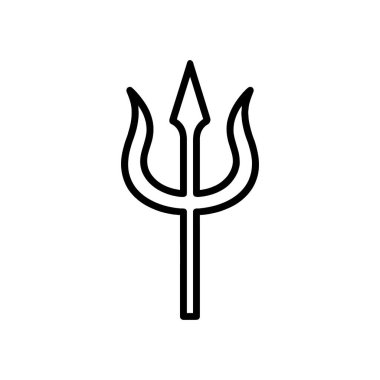 Üç çatallı mızrağın basit bir siyah çizgisi temiz beyaz bir arkaplanda sunuluyor. Bu ikonik sembol çeşitli mitolojilerde güç ve kutsallığı temsil eder..