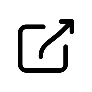 Sağ üst köşeden çıkan bir okun bulunduğu bir karenin siyah çizgisi, beyaz arkaplandaki bir paylaşımı veya dış bağlantı eylemini temsil eder.