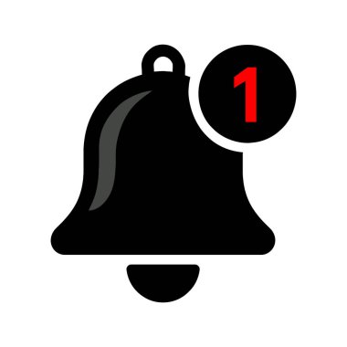 '1' sayısının yer aldığı kırmızı çemberli bir siyah çan simgesi beyaz arkaplanda tek bir yeni bildirim veya okunmamış iletiyi gösterir.