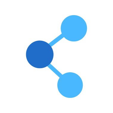 Çizgilerle birbirine bağlı üç mavi çemberin yer aldığı soyut bir grafik, bir ağı sembolize ediyor, veri paylaşımı, ya da birbirine bağlılığı. Bu simge bağlantıları ve iletişim yollarını temsil eder.