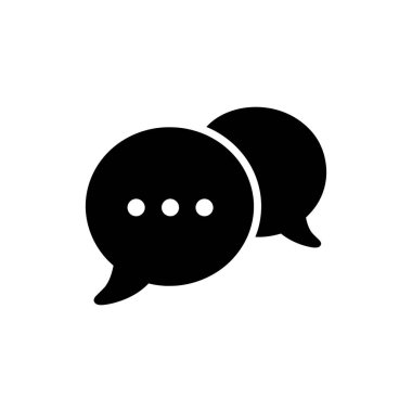 İki üst üste binen konuşma baloncuğunu gösteren siyah bir simge, genellikle sohbet, mesaj, sohbet veya dijital arayüzler ve uygulamalarda diyalog için kullanılır.