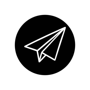 Beyaz kağıttan uçak simgesini, katı siyah bir arkaplanı temsil eden, fikirleri, mesajları ve ileri hareketi temsil eden çarpıcı bir grafik..