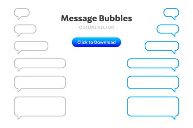 Ana hatlar ve mavi tarzlarda boş sohbet mesajları, iletişim uygulamaları, sosyal medya ve web sitesi tasarım unsurları için mükemmel. Beyazda izole edilmiş.