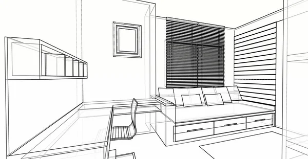 Diseño interior: dormitorio, sala de trabajo — Foto de Stock