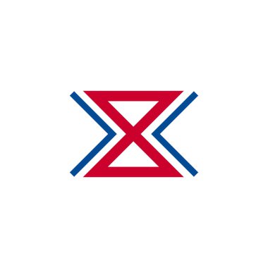 logo x in the form of an acute angle triangle, red blue color, white background