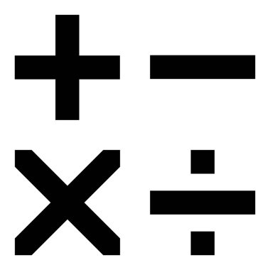 Math Symbols black Icon Set, plus, minus, multiplied by, divided by.