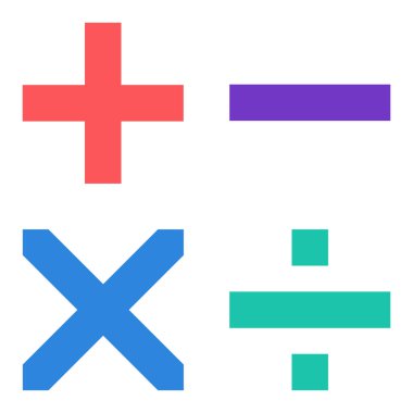 Math Symbols Icon Set, plus, minus, multiplied by, divided by.