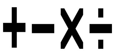 Math Symbols black Icon Set, plus, minus, multiplied by, divided by.