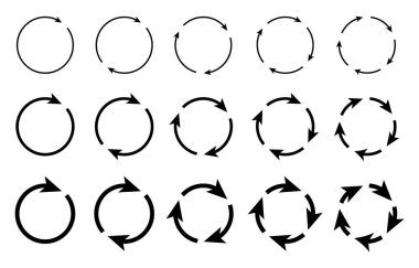 set icon Different circular arrows of black color, different thickness.